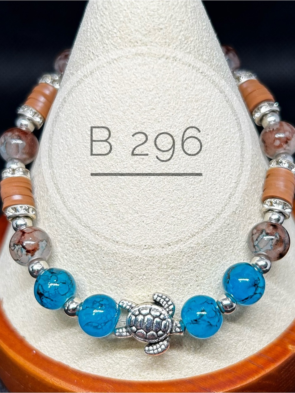 Turtle Bracelet with Turquoise & Brown Beads